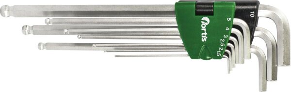 Winkelschraubendreher- Satz im Kunststoffhalter 9-teilig 1,5-10mm lang Kugelkopf FORTIS
