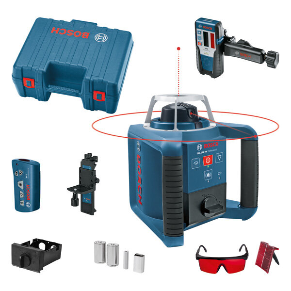 Bosch Rotationslaser GRL 300 HV, Akkufach, Selbstnivellierung h/v, Schockwarnung, inkl. Laserempfänger LR 1, Koffer