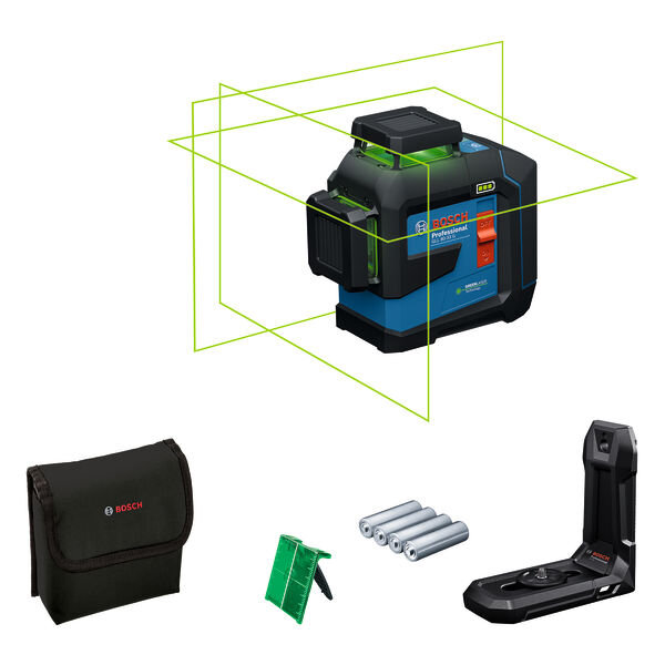 Bosch Linienlaser GLL 80-33 G, IP65, 3x 360° Linien, Dual Power, inkl. Tasche & Laserzieltafel