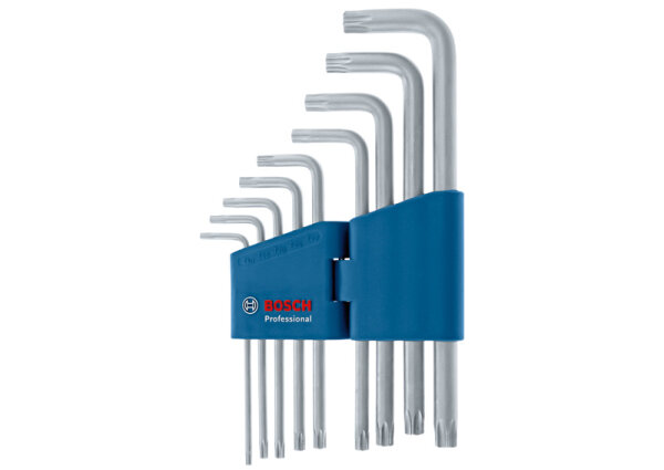 Bosch Innensechskant Torx Schlüssel Set, 9-tlg., S2-Stahl, langlebig, optimale Hebelkraft, Ø 10–50 mm