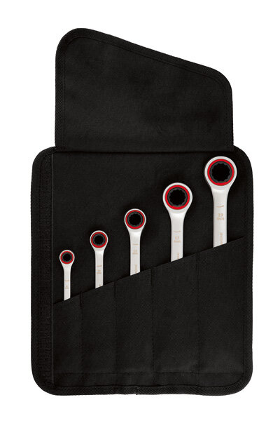 Bosch Ringmaulratschenschlüssel-Set, 5-tlg. – CV-Stahl, 12-Kant, <1° Schwenkbereich, Karton