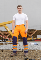 Dassy Herren Warnschutz Bundhose Buffalo mit reflektierenden Details – Klasse 2 – 200431 Neonorange/Dunkelblau