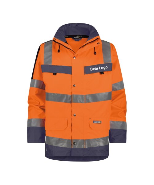 DASSY® Herren Warnschutz-Winterparka Limasol mit individuellem Logo und hoher Sichtbarkeit – Warnschutzklasse 3 – 500132 Neonorange/Dunkelblau Gr. XS