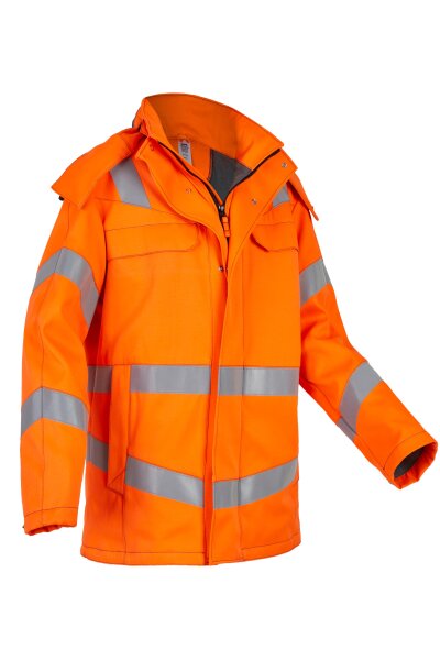 Rofa Herren Warnschutz Jacke Multinorm 5452363 Leuchtorange - Warnschutz Klasse 3 - mit Reflexstreifen, abnehmbarer Kapuze, Innenjacke optional