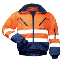 Feldtmann Herren Warnschutzjacke Erik mit Kuhlmann Branding, Reflexstreifen und Fütterung – Klasse 3 –  Neonorange/Dunkelblau Gr. L