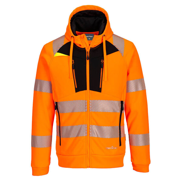 Portwest Herren Warnschutz Kapuzenjacke mit Reißverschluss - Klasse 2 - DX484 Orange/Schwarz
