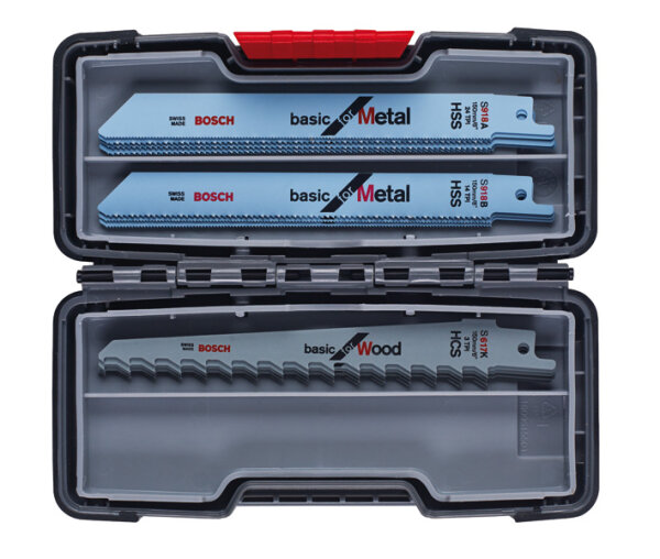 Bosch 15-tlg. Säbelsägeblatt-Set Wood and Metal Basic, Tough Box, für Holz & Metall, inkl. Stahlrohr & Profilblätter