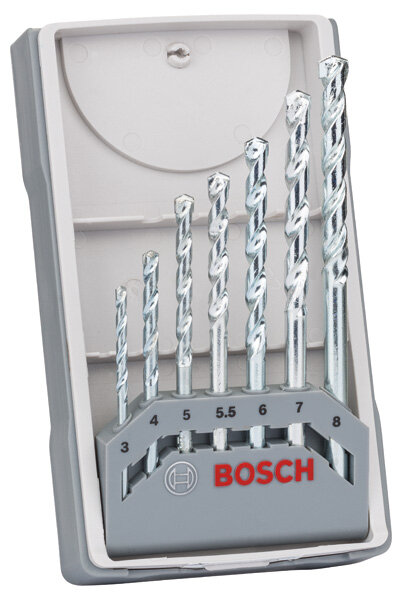 Bosch 7-tlg. CYL-1 Mauerwerkbohrer-Set, 3/4/5/5.5/6/7/8 mm, Carbide-Spitze, zweispiralig, verschleißfest