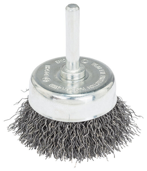 Bosch Topfbürste für Bohrmaschinen, gewellter Draht, 50 x 6 mm, Ø 50 mm, robust & langlebig, passend für gängige Bohrmaschinen