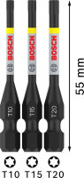 Bosch PRO Torx Impact Bit Set T10-T20 55mm, 3-tlg., torsionszone, wärmebehandelt, farbcodiert, laserbeschriftet