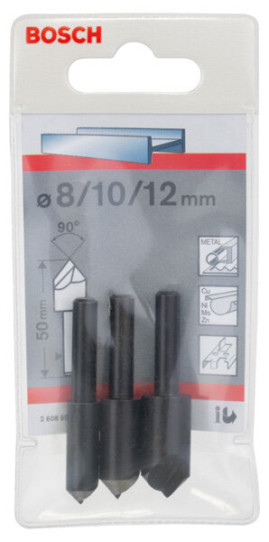 Bosch 3-tlg. Kegelsenker-Set, 6–8 mm, HSS-Stahl, 5x 90° Schneiden, gratfreie Oberflächen