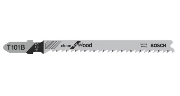 Bosch Stichsägeblatt T 101 B Clean for Wood, 5er-Pack, Kohlenstoffstahl, präzis, 3–30 mm Holz