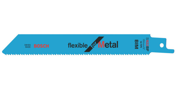 Bosch Säbelsägeblatt S 922 BF, Flexible for Metal, 2er-Pack – Bimetall, 150 mm, feine Zahnung 1,8 mm, langlebig