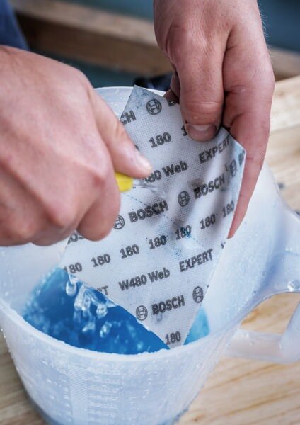 Bosch EXPERT W480 Web 1/4 Handschleifblatt, 115x140 mm, G320, flexibel, reißfest, waschbar, nass/trocken